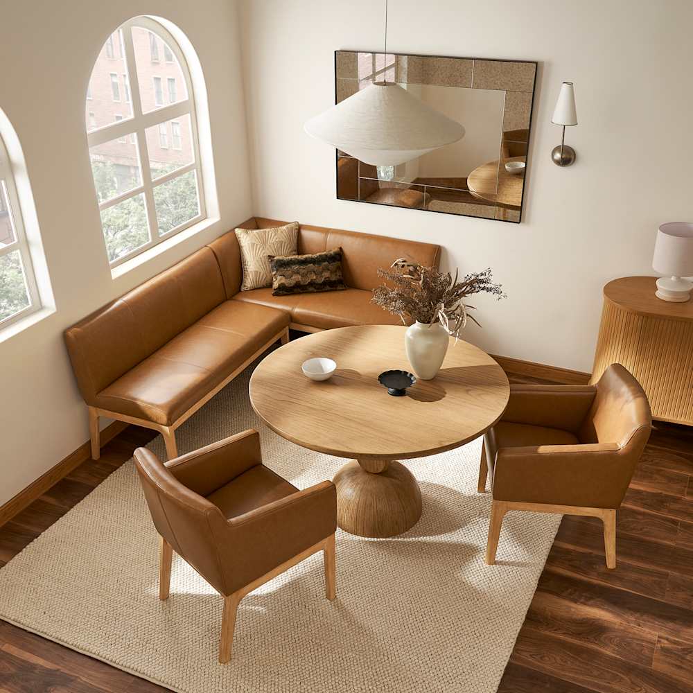 Elliot-Leather-L-Shape-Banquette-Right-Facing-With-Arm-Dining-Chairs-Caramel-Square-Set_2-1724727114